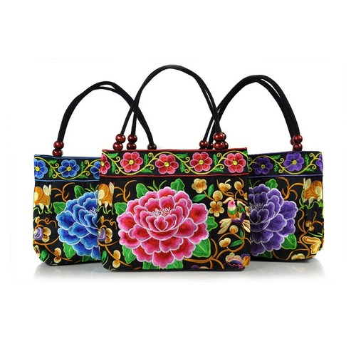 Women Shoulder Bags Embroidery Ethnic Flower Bohemia Retro Canvas Large Handbag