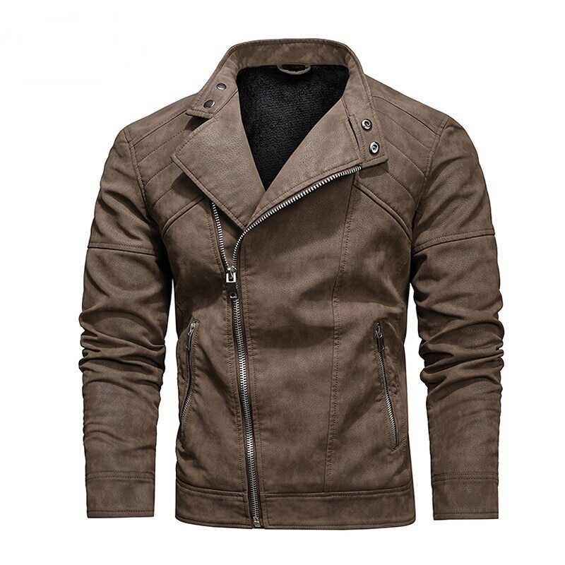 Leather Jacket Men Winter Fleece Motorcycle Coats Biker PU Jackets Slim Overcoat