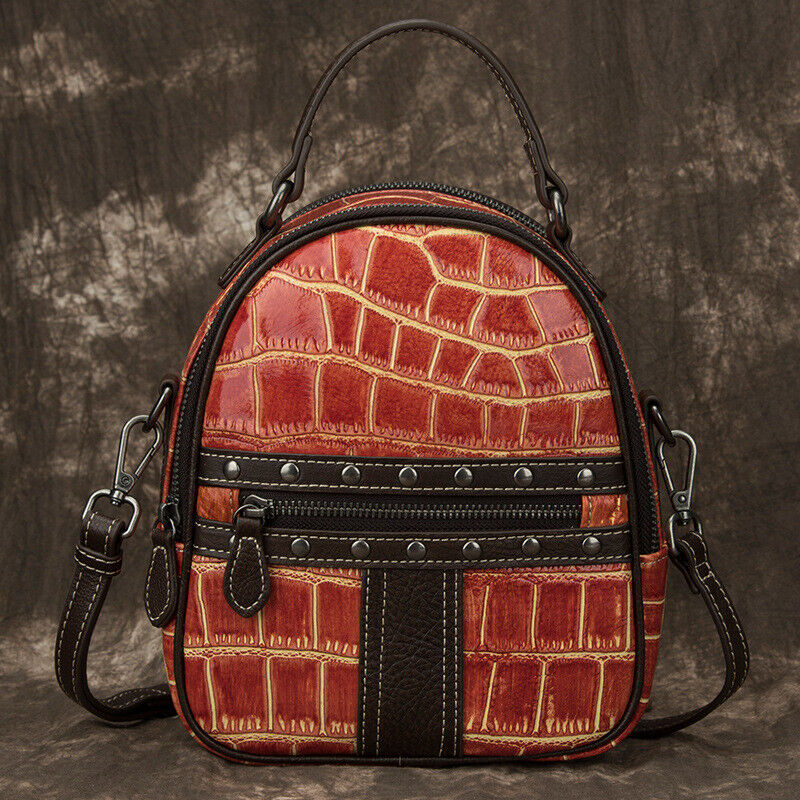 Genuine leather Women's bag, Crocodile Embossed Small Backpack Shoulder Bags