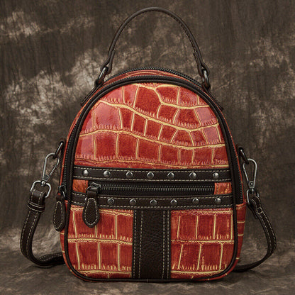 Genuine leather Women's bag, Crocodile Embossed Small Backpack Shoulder Bags