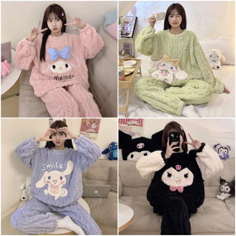 Sanrio Kuromi Cinnamoroll My Melody Anime Coral Velvet Pajamas Home Clothing Set