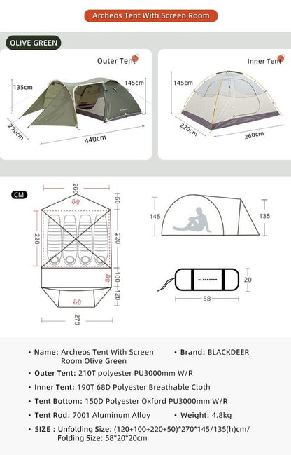Camping Tent One Bedroom One Living Room people Oxford Hiking Trekking Tent