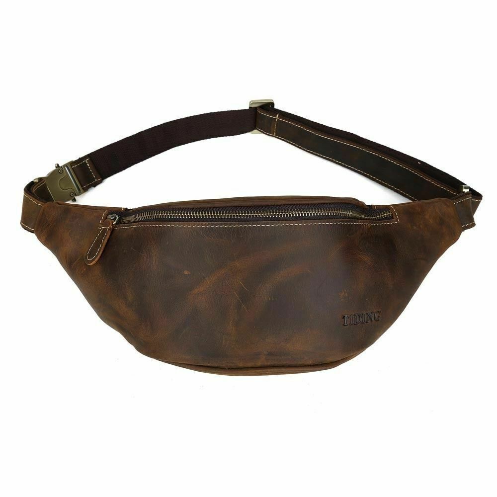 Men Vintage Leather Waist Bag Backpack Security Pouch Sports Bag Belt Bum Bag