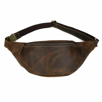 Men Vintage Leather Waist Bag Backpack Security Pouch Sports Bag Belt Bum Bag