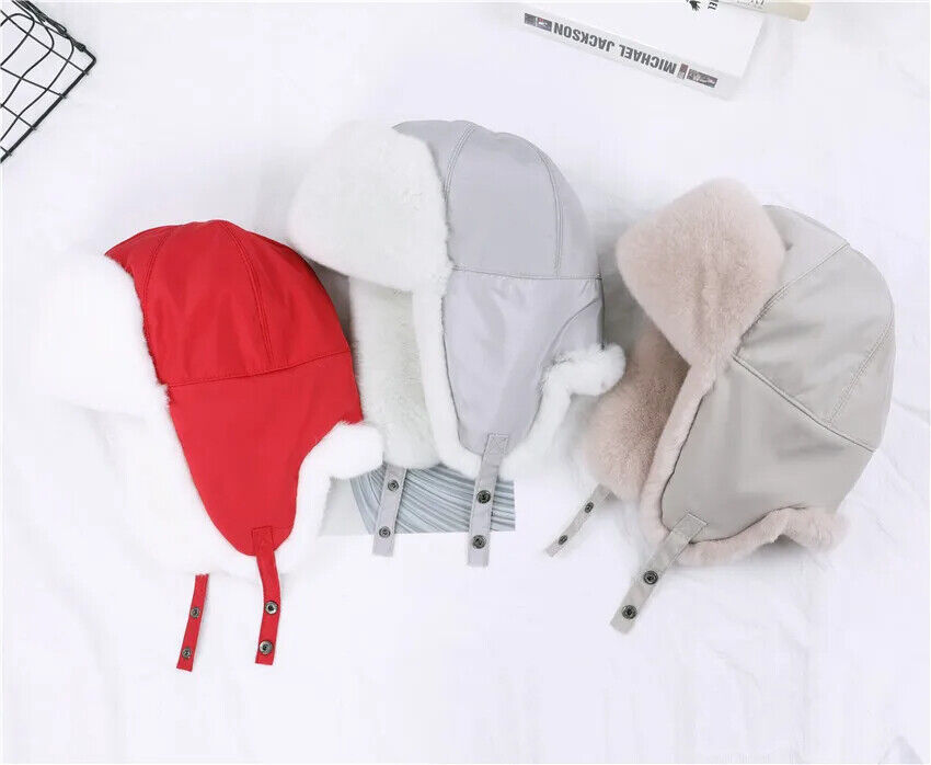 Women Winter Hat 100% Real Rabbit Fur Russian Winter Thick Warm Ears Bomber Caps