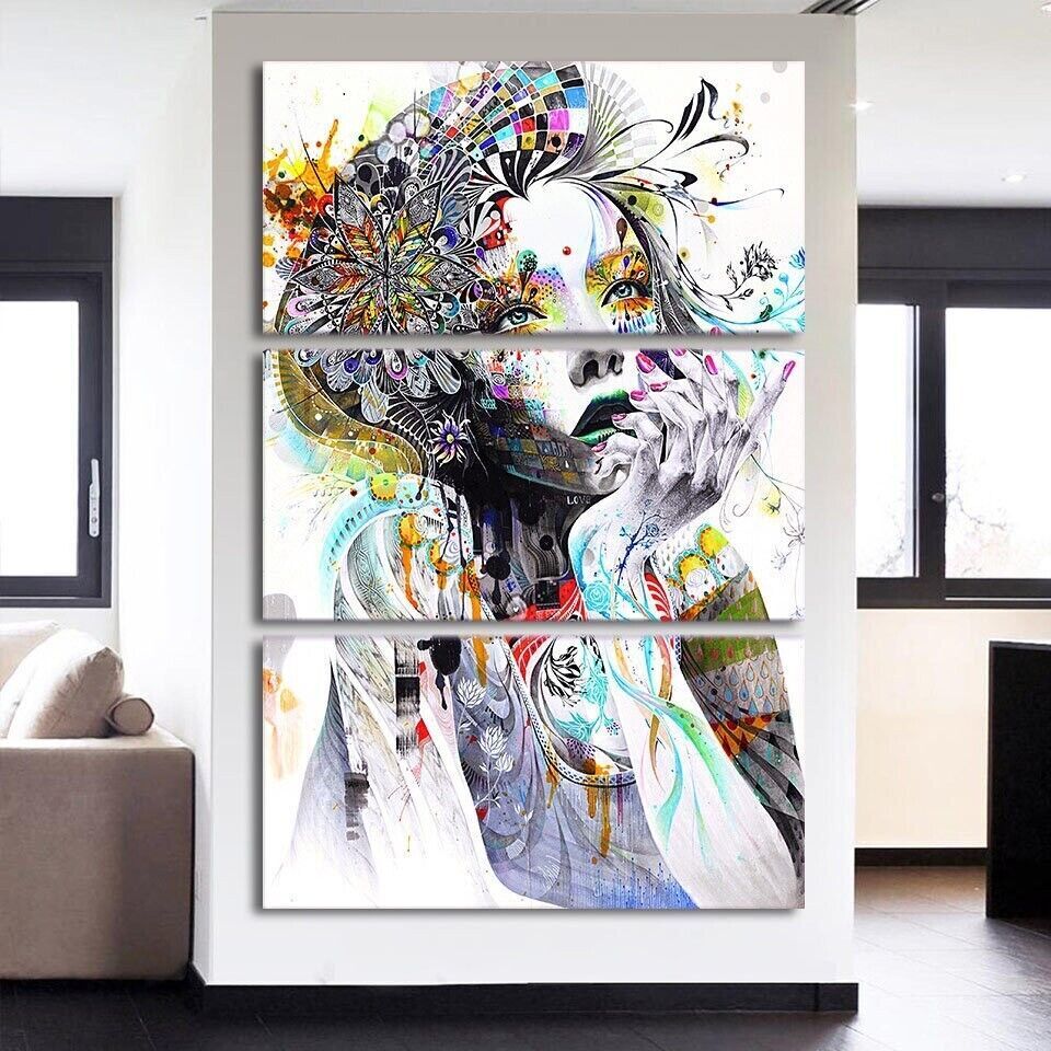 Abstract Watercolor Woman Face 3 Piece Canvas Print Wall Art Poster Home Decor