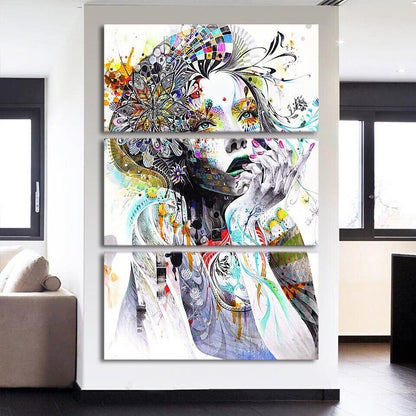 Abstract Watercolor Woman Face 3 Piece Canvas Print Wall Art Poster Home Decor