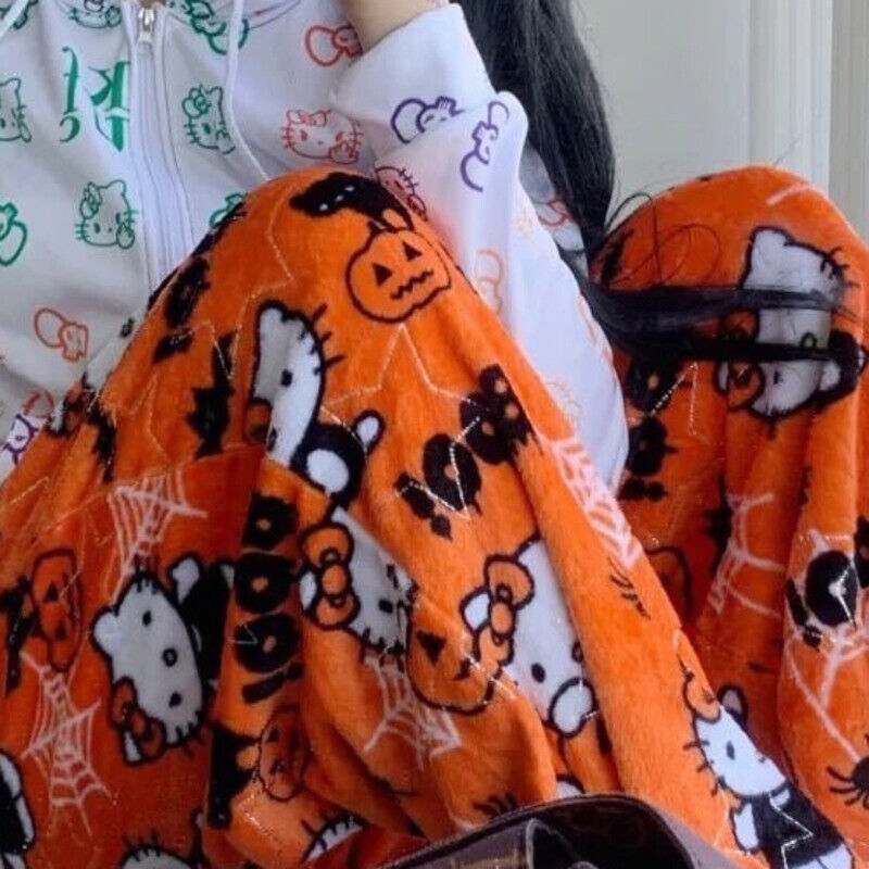 HelloKitty Halloween Pumpkin Pajamas Pants Women Autumn Winter Warm Flannel Slee