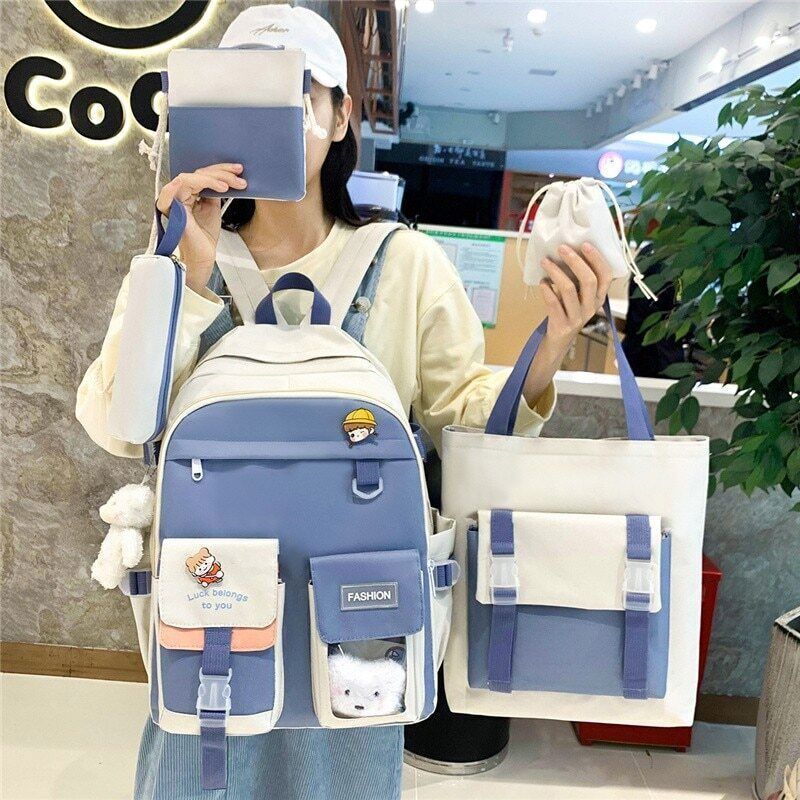 5 In 1 Women Backpack Pockets School Bag Teenage Girls Backpacks Bookbags