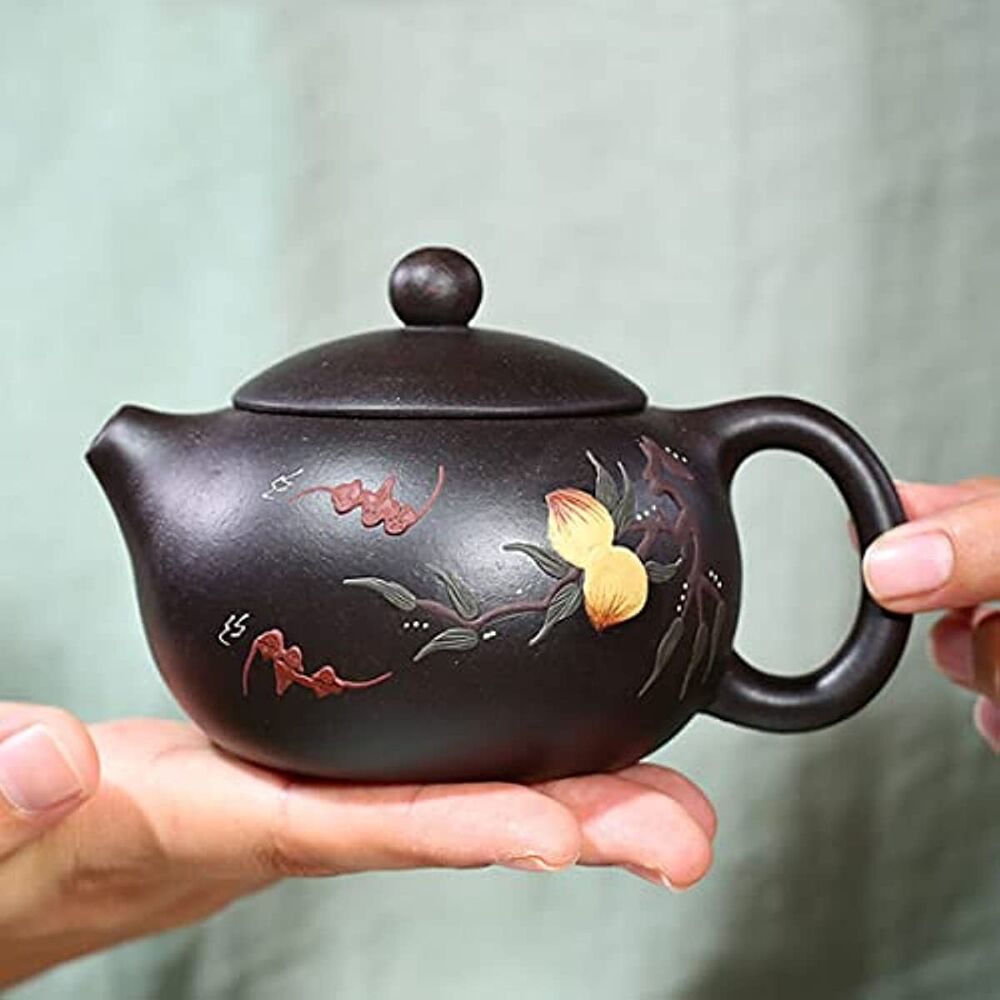 Zisha Teapot 6.7Oz Chinese Yixing Clay Handmade Xishi Pot Spherical Filter Black