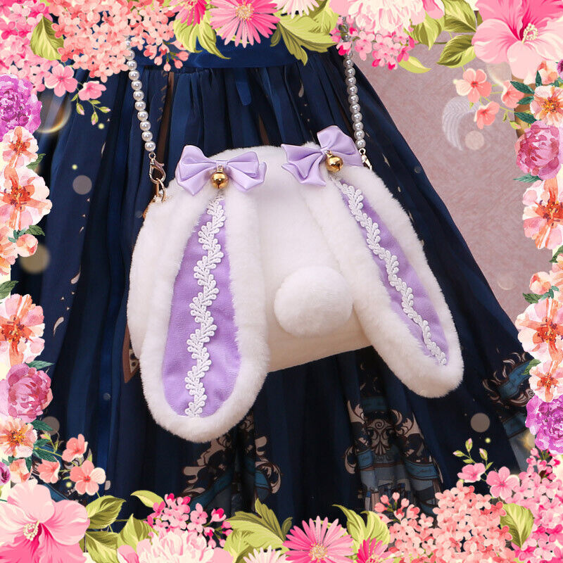 Lolita Kawaii Crossbody Bag Furry Cute Rabbit Bunny Ear Pearl Shoulder Hand Bag