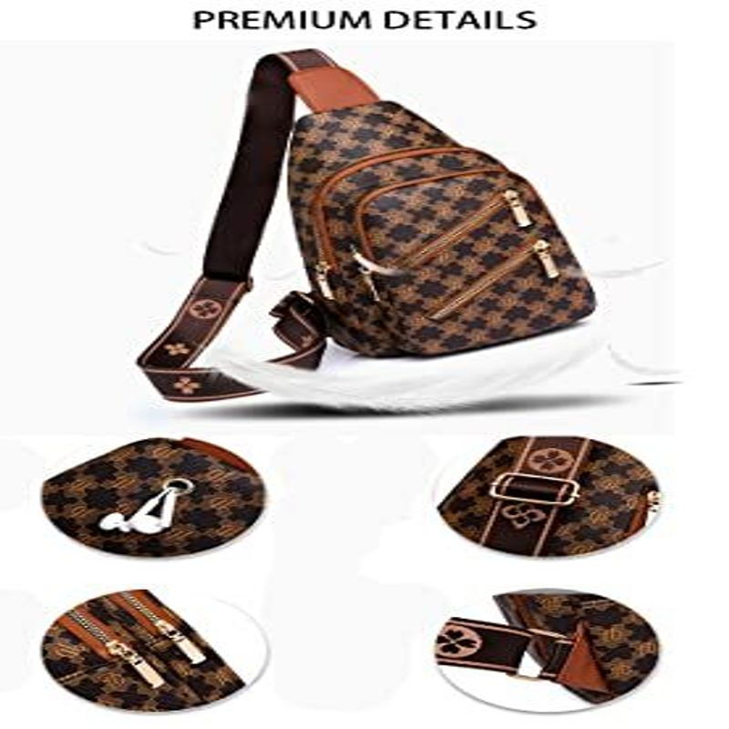 Sling Bag for Women Crossbody Chest Pu Leather One Size, Orange Brown