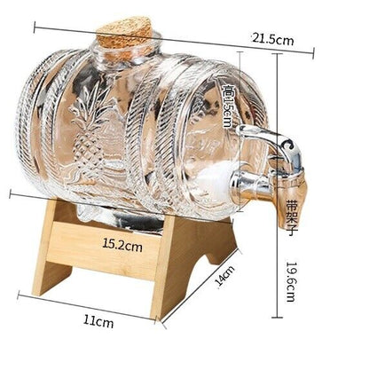 Wine Barrel Glass Beverage Wine Fruit Tea Jar Tap Cocktail Decanter Stopper Seal