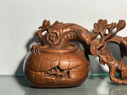 Chinese Natural Boxwood Carving Flower Bird Statue Woodwork Sculpture Decoration