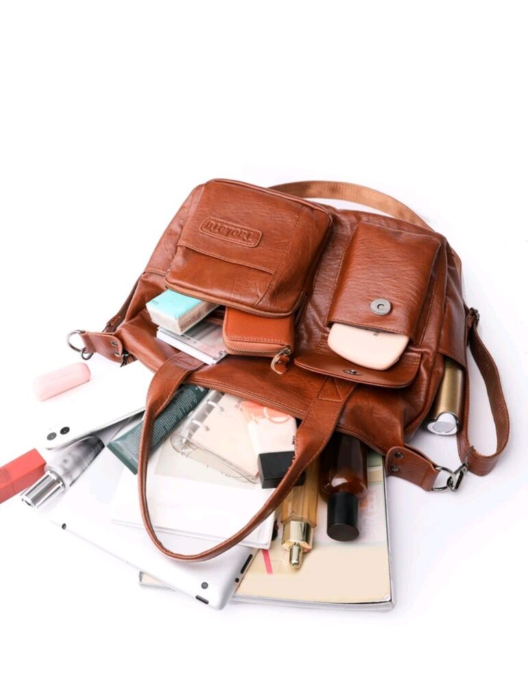 Leather Crossbody Bag For Women Large Shoulder Handbag Satchel Bags 14" (Brown)