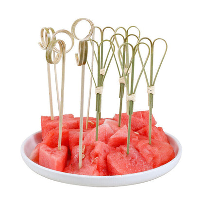 100pcs/bag Party Disposable Tableware Cocktail Knotted Bamboo Pick Fruit Skewers