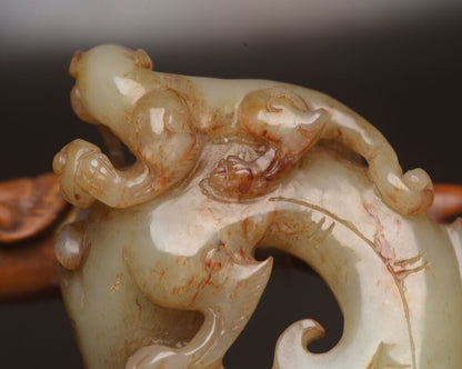 Chinese Antique Natural Hetian Jade Carved Dragon Statue Sculpture Nice Artwork
