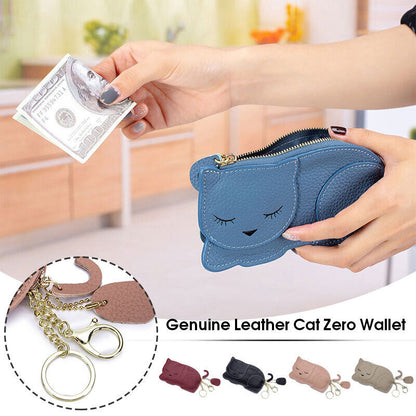 Cute Cat Ultra Thin Purse Wallet Genuine Leather Car Key Bag Mini Coin Bag