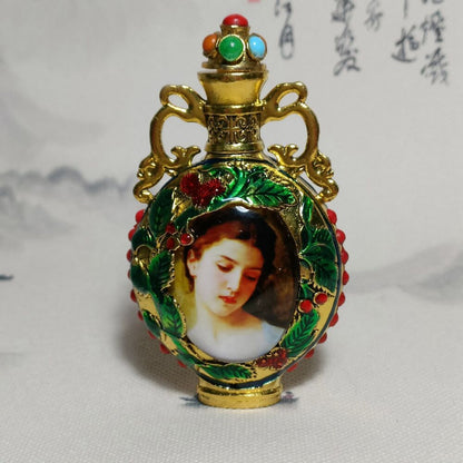 vintage Beijing chinese cloisonne snuff bottle box young women Painted souvenir