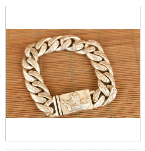 Rare Chinese tibet silver hand cast tiger figure Statue bracelet man jewel gift