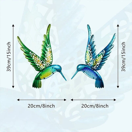 Hummingbird Wall Artwork 2Pcs Metal Home Statue Decoration Garden Yard Sculpture