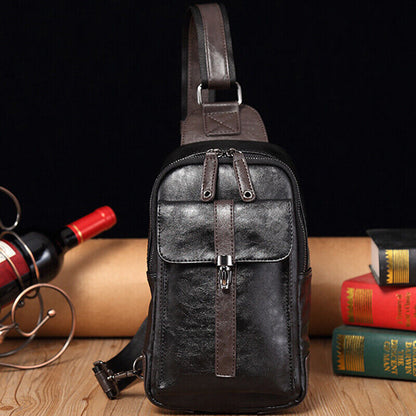 Sling Backpack Men's PU Leather Crossbody Bag Chest Bag Sport Sling Shoulder Bag