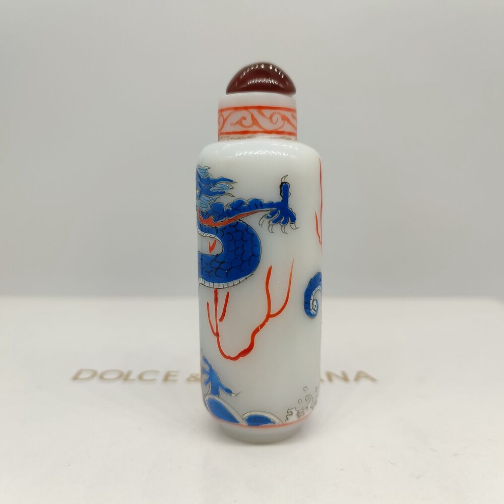 chinese peking glass snuff bottle painted dragon statue colored glaze collection
