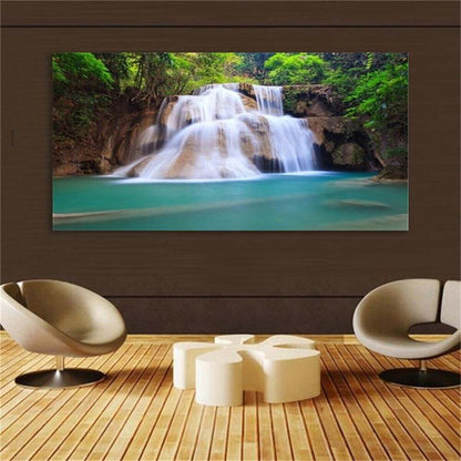 Large art prints Home Decor Canvas Painting Wall Art Forest Waterfall Green