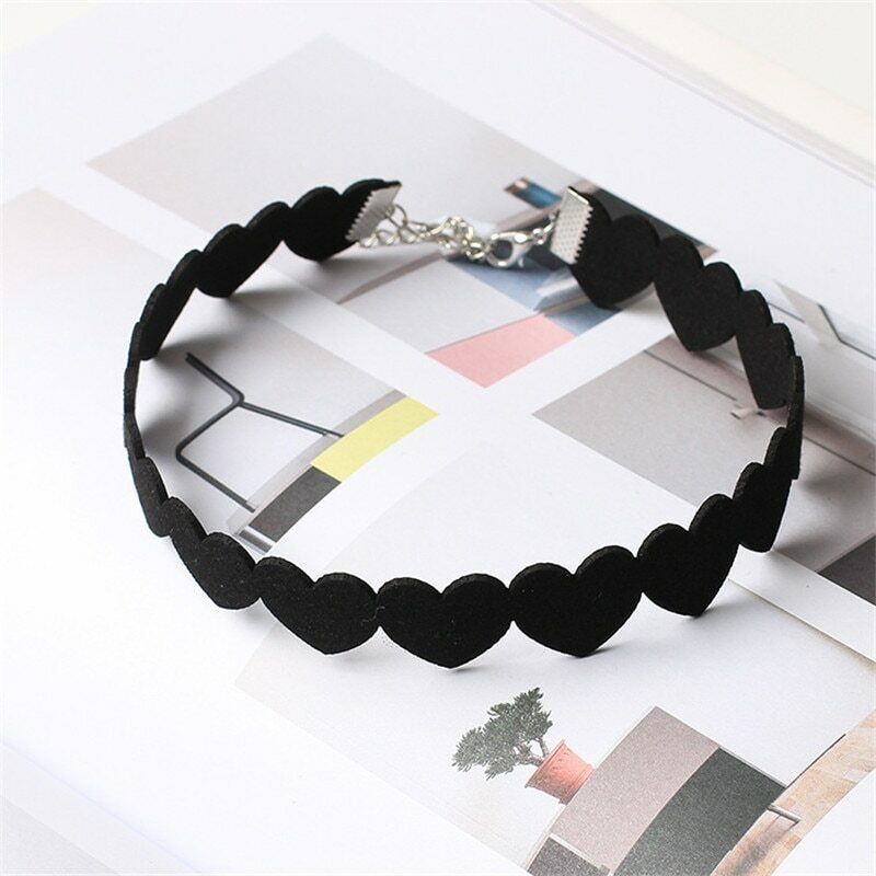 Black Velvet Heart Choker Collar Punk Goth Adjustable Chain Necklace Love Hollow