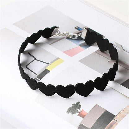 Black Velvet Heart Choker Collar Punk Goth Adjustable Chain Necklace Love Hollow