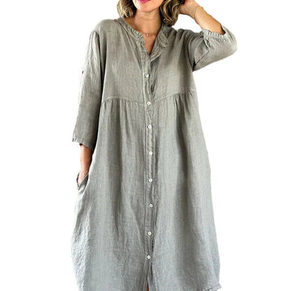 Womens Cotton Linen Shirt Dress Loose Button Up Casual Baggy Long Tops Tunic