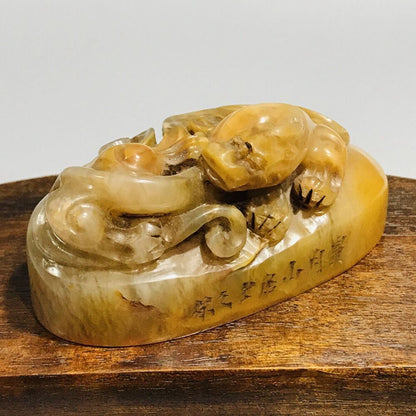 Chinese Peking Shoushan Stone Carving Animal Statue Seal Nice Figurines Artwork