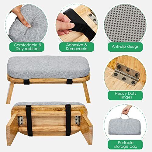 Meditation Bench with Carrying Bag, Kneeling Stool Portable Grey