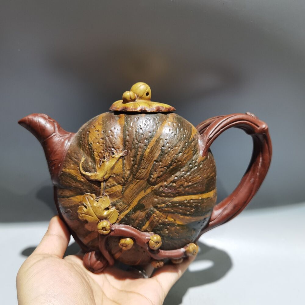 Vintage Chinese Yixing Purple Clay Teapot Zisha Ceremony Ceramic Pumpkin Teaware