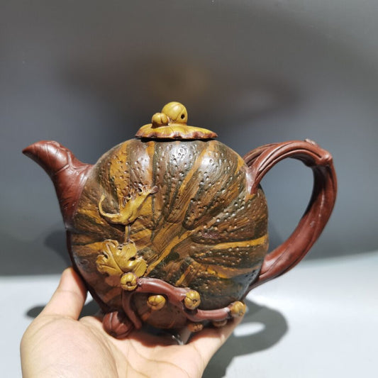 Vintage Chinese Yixing Purple Clay Teapot Zisha Ceremony Ceramic Pumpkin Teaware
