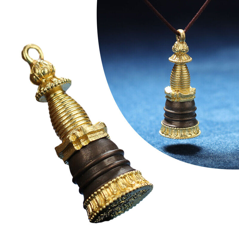 Statue Pagoda Brass Stupa Tower Buddhism Sculpture Pendant Charms Model Decor 1x