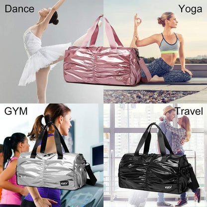 Metallic Women Stylish Gym Duffle Bag School,Ballet Dance for Rose gold