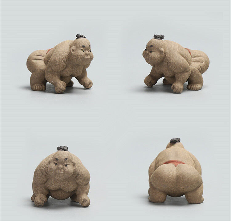 handmade figurine sumo statue crude pottery artwork wrestling tea pet creative