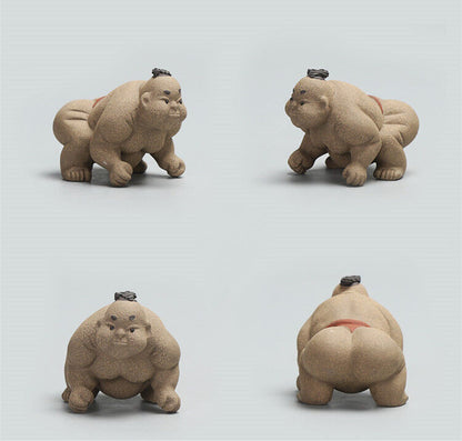 handmade figurine sumo statue crude pottery artwork wrestling tea pet creative