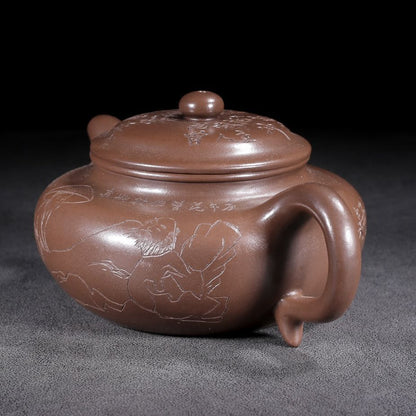 Vintage Chinese Yixing Purple Clay Teapot Zisha Ceremony Carving Collectible Art