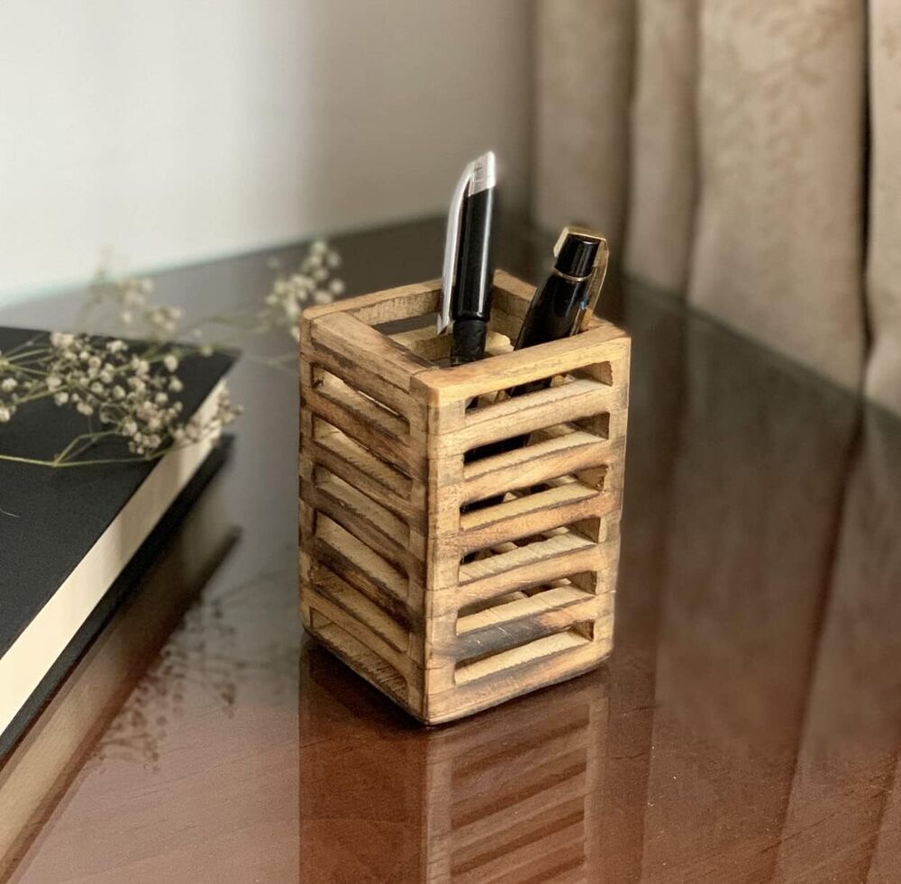 Handcrafted Wooden Pen Pencil Holder Organizer Desk Home Office Decoration Gift