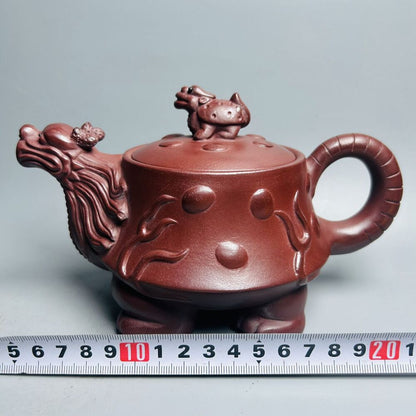 Chinese Yixing Purple Clay Teapot Zisha Ceramic Carving Dragon Turtle Teaware