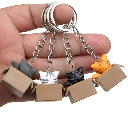 Creative Cute Little Cat Box Keychain For Women Men Keychain Bag Car Pendants