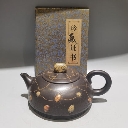 Chinese Yixing Purple Clay Teapot Zisha Ceremony Collectible Calligraphy Teaware