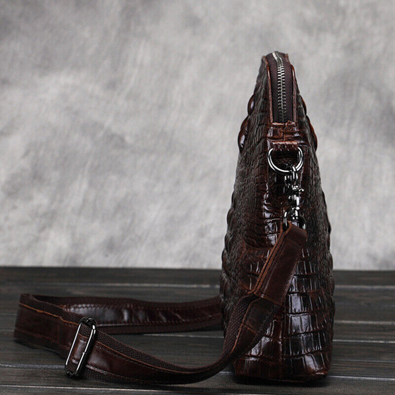 100% Genuine Leather Mens Crocodile Messenger/Shoulder Bag 8" CrossBody Sing Bag