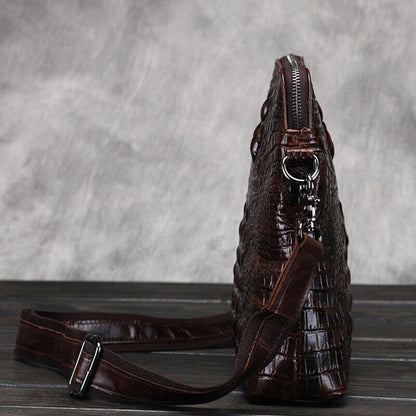 100% Genuine Leather Mens Crocodile Messenger/Shoulder Bag 8" CrossBody Sing Bag