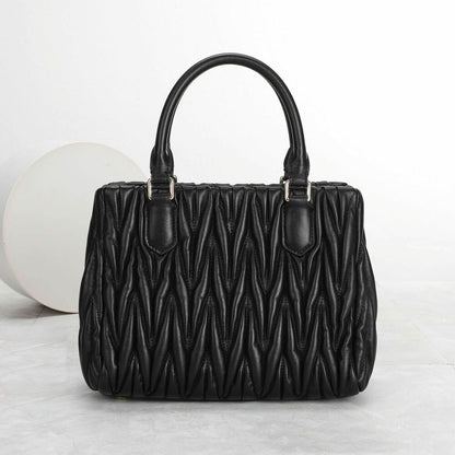 Small Quilted Sheepskin Leather Tote Clutch Purse Handbag Fashion Shoulder Bag