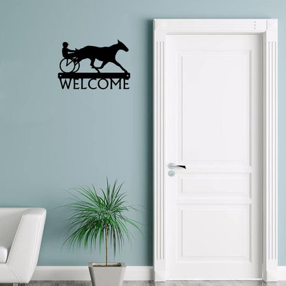 Sulky Horse Racing Welcome Sign - 12 inch Wide Metal Wall Art