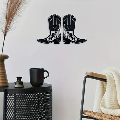 CIFBUY Cowboy Boots Metal Wall Art Cowboy Style Black Metal Art Sign Decor Room