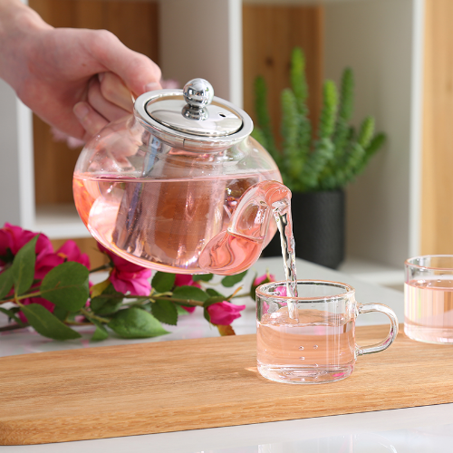 Clear Glass Teapot with Stainless Steel Infuser Leaf Tea Pot Tool Kettle Set